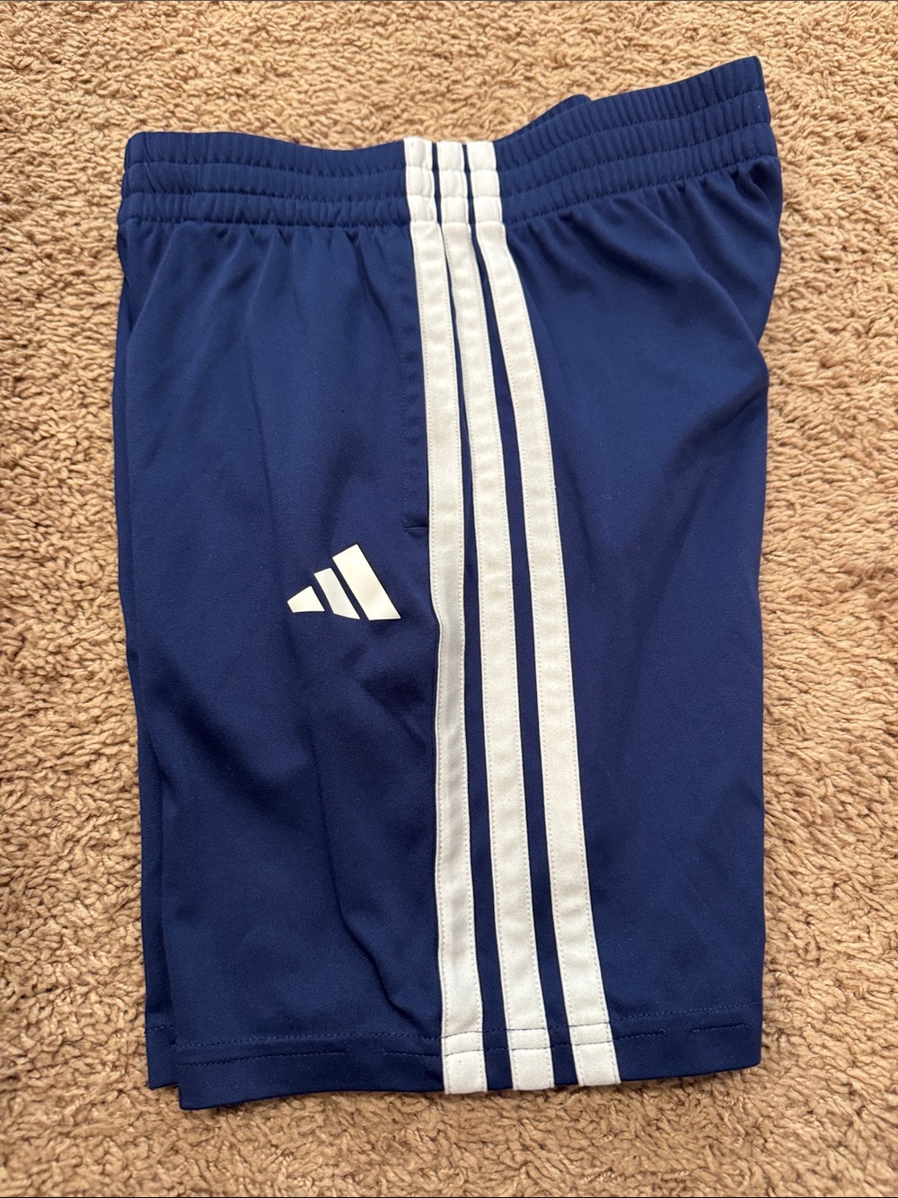 adidas Navy Blue Kids Athletic Shorts with White Three-Stripes